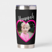 Moeder Script Roze Hart Kind Naam Foto Zwart Geïsoleerde Drinkbeker (Voorkant)