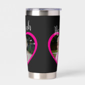 Moeder Script Roze Hart Kind Naam Foto Zwart Geïsoleerde Drinkbeker (Links)
