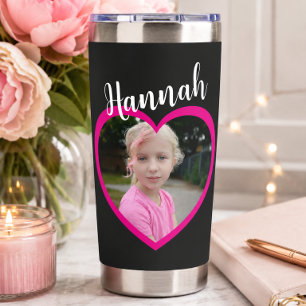 Moeder Script Roze Hart Kind Naam Foto Zwart Geïsoleerde Drinkbeker