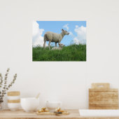 Moeder Sheep en haar Lamb Grass Photo Poster Print (Keuken)