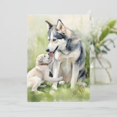 Moeder Siberische Husky Hond Moeder Verf Achtergro Feestdagenkaart (Staand voorkant)