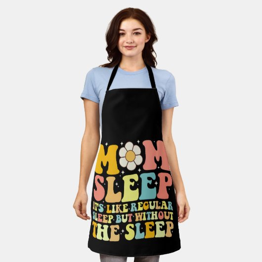 Moeder Slaap Grappig Moederdag Groovy Retro Schort (Gedragen)
