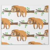 Moeder Sloth en Baby Rust op een boomtak Cadeaupapier (Vlak)