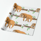Moeder Sloth en Baby Rust op een boomtak Cadeaupapier (Uitgerold)