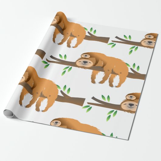 Moeder Sloth en Baby Rust op een boomtak Cadeaupapier (Uitgerold)