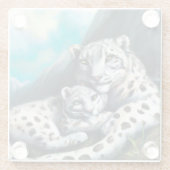 Moeder Sneeuwluipaard en kubus in de bergen Glazen Onderzetter (Achterkant)