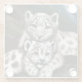 Moeder Sneeuwluipaard en kubus in de bergen Glazen Onderzetter (Achterkant)