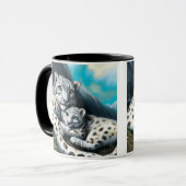 Moeder Sneeuwluipaard en kubus in de bergen Mok (Voorkant links)