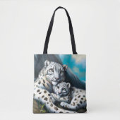 Moeder Sneeuwluipaard en kubus in de bergen Tote Bag (Voorkant)