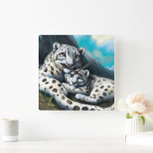 Moeder Sneeuwluipaard en kubus in de bergen Vierkante Klok (Huis)