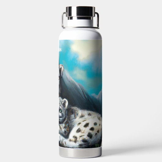 Moeder Sneeuwluipaard en kubus in de bergen Waterfles (Achterkant)