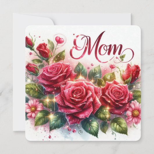 Moeder sprankelende rode rozen feestdagenkaart (Voorkant)