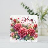 Moeder sprankelende rode rozen feestdagenkaart (Staand voorkant)