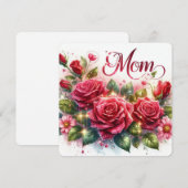 Moeder sprankelende rode rozen feestdagenkaart (Voorkant / Achterkant)