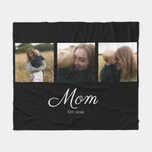 Moeder Stelde Elegant Schrift Zwart 3 Foto Fleece Deken