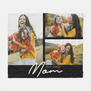 Moeder Stelde Elegant Schrift Zwart 3 Foto Fleece Deken