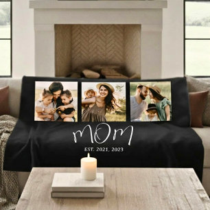 Moeder Stelde Elegant Script Zwart 3 Foto Fleece Deken