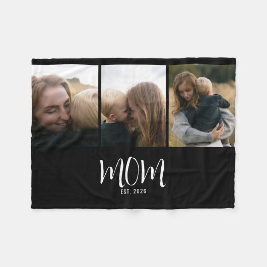 Moeder Stelde Elegant Script Zwart 3 Foto Fleece Deken (Voorkant (Horizontaal))