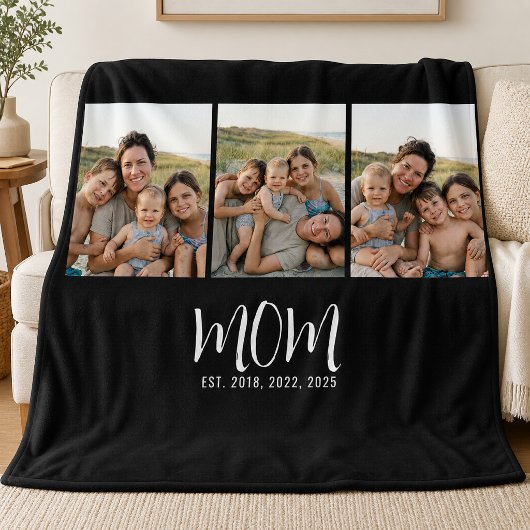 Moeder Stelde Elegante Script Zwart 3 Foto Fleece Deken