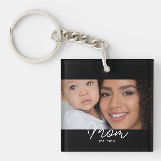 Moeder Stelde Modern Schrift Foto Op Sleutelhanger (Voorkant)