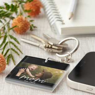 Moeder Stelde Modern Schrift Foto Op Sleutelhanger