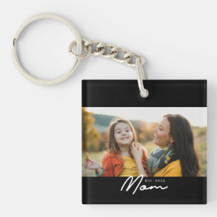 Moeder Stelde Modern Schrift Foto Op Sleutelhanger