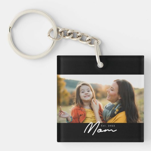 Moeder Stelde Modern Schrift Foto Op Sleutelhanger (Voorkant)