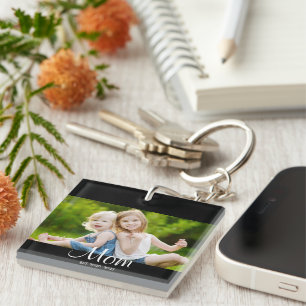 Moeder Stelde Modern Schrift Foto Op Sleutelhanger