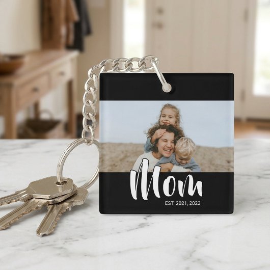 Moeder Stelde Modern Schrift Foto Op Sleutelhanger