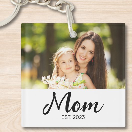 Moeder Stelde Modern Schrift Foto Op Sleutelhanger