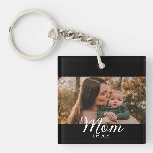 Moeder Stelde Modern Schrift Foto Op Sleutelhanger (Voorkant)
