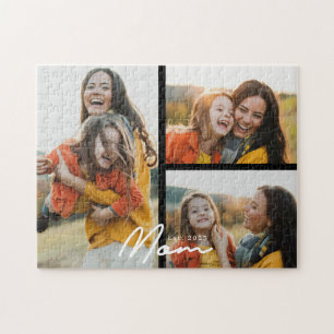 Moeder Stelde Modern Schrift Zwart 3 Foto Legpuzzel