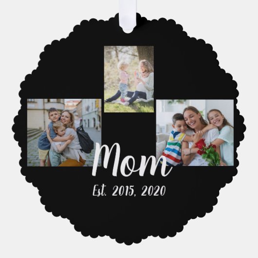 Moeder Stelde Modern Schrift Zwart 3 Foto Ornament Kaart (Voorkant)