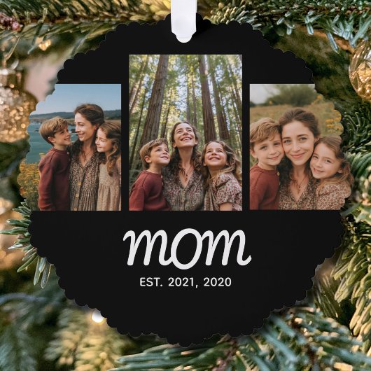 Moeder Stelde Modern Schrift Zwart 3 Foto Ornament Kaart