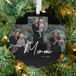 Moeder Stelde Modern Schrift Zwart 3 Foto Ornament Kaart