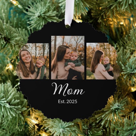 Moeder Stelde Modern Schrift Zwart 3 Foto Ornament Kaart (Insitu (Drie))