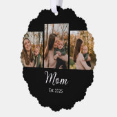 Moeder Stelde Modern Schrift Zwart 3 Foto Ornament Kaart (Links)