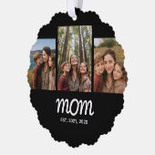 Moeder Stelde Modern Schrift Zwart 3 Foto Ornament Kaart (Links)