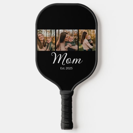 Moeder Stelde Modern Vet Schrift Zwart 3 Foto Pickleball Paddle (Voorkant)