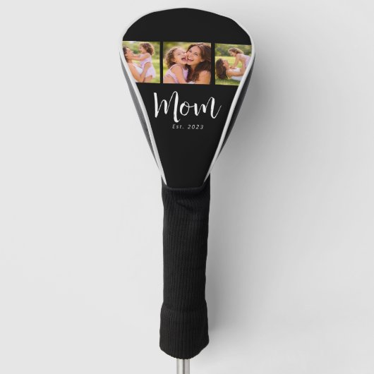 Moeder Stelde Modern Vet Script Zwart 3 Foto Golfheadcover (Voorkant)