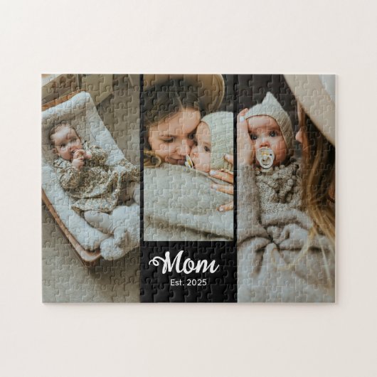 Moeder Stelde Modern Vet Script Zwart 3 Foto Legpuzzel (Horizontaal)