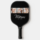 Moeder Stelde Modern Vet Script Zwart 3 Foto Pickleball Paddle (Voorkant)