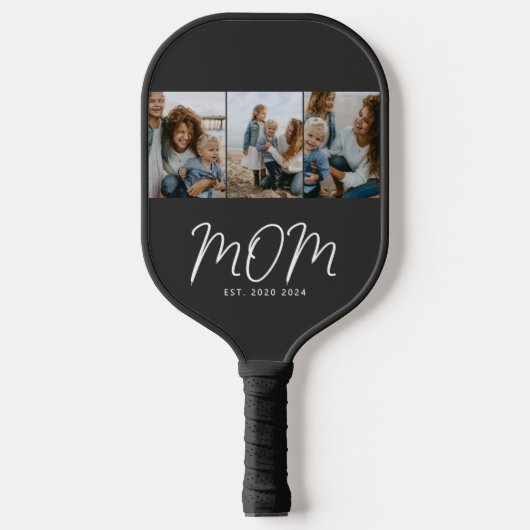 Moeder Stelde Modern Vet Script Zwart 3 Foto Pickleball Paddle (Voorkant)