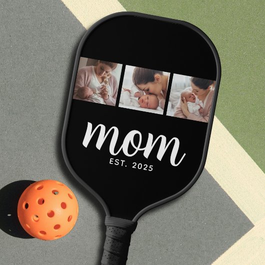 Moeder Stelde Modern Vet Script Zwart 3 Foto Pickleball Paddle