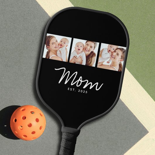 Moeder Stelde Modern Vet Script Zwart 3 Foto Pickleball Paddle