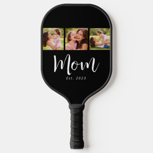 Moeder Stelde Modern Vet Script Zwart 3 Foto Pickleball Paddle (Voorkant)