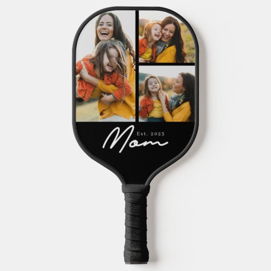 Moeder Stelde Modern Vet Script Zwart 3 Foto Pickleball Paddle (Voorkant)
