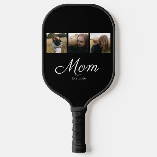 Moeder Stelde Modern Vet Script Zwart 3 Foto Pickleball Paddle (Voorkant)