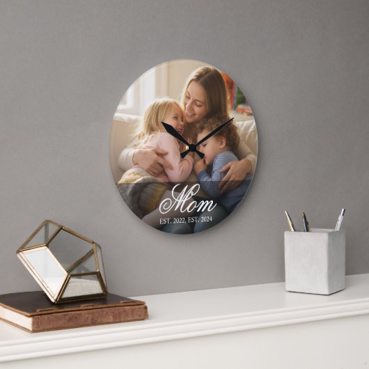 Moeder Stelde Modern Wit Script Foto Op Grote Klok (Kantoor)