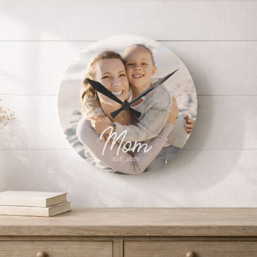 Moeder Stelde Modern Wit Script Foto Op Ronde Klok